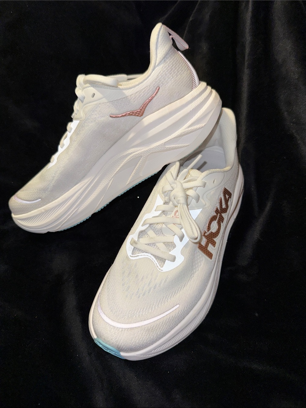 Hoka Women's White Running Shoes with Pink Logo